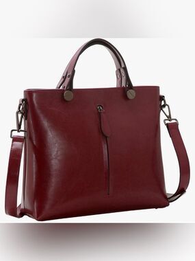 Heshe Chic Brick Red/Burgundy Genuine Leather Tote Bag Crossbody
